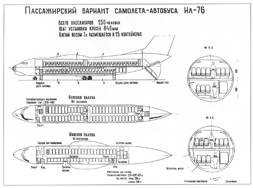 Эскизная проработка компоновки салона пассажирского варианта Ил-76