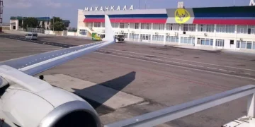 mahachkala airport from window wing